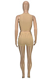 New Summer Casual Pure Color Dew Waist Bandage Tank Shorts Sport Sets SM9230