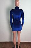 New Women Velvet Mest Patchwork Long Sleeve O Neck Slim Fitting Solid Color Mini Dress LA3302
