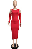 Elegant  Women Mest Spliced Off Shoulder Long Sleeve Solid Color Bodycon Dress Party LML300