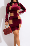 New Women Velvet Mest Patchwork Long Sleeve O Neck Slim Fitting Solid Color Mini Dress LA3302
