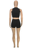 New Summer Casual Pure Color Dew Waist Bandage Tank Shorts Sport Sets SM9230