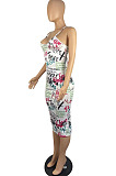 Women Sexy New Printed V Neck Condole Belt Bodycon Dress LWW9313