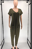 Casual New Women Elastic Loose Short Sleeve V Neck High Waist Jumpsuits RMH8940