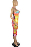 Women Sexy New Printed V Neck Condole Belt Bodycon Dress LWW9313