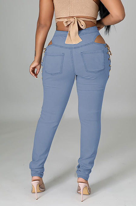 Wholesale Women New Bandage Hole Split Skinny Jeans LWW9092