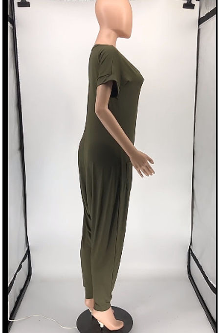 Casual New Women Elastic Loose Short Sleeve V Neck High Waist Jumpsuits RMH8940