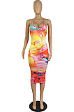 Women Sexy New Printed V Neck Condole Belt Bodycon Dress LWW9313