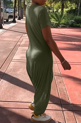 Casual New Women Elastic Loose Short Sleeve V Neck High Waist Jumpsuits RMH8940