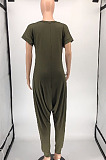 Casual New Women Elastic Loose Short Sleeve V Neck High Waist Jumpsuits RMH8940