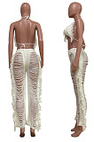 Summer New Sexy Tassel Knitting Bikini Solid Color Hollow Out Beach Sets TRS1193