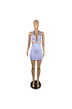 New Women Pure Color Low Cut Halter Neck Backless Bandage Sexy Hip Dress LWW9315