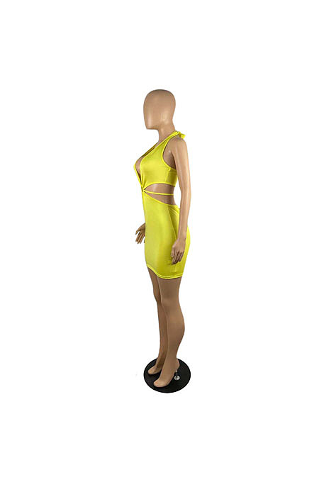 New Women Pure Color Low Cut Halter Neck Backless Bandage Sexy Hip Dress LWW9315