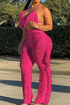 Summer New Sexy Tassel Knitting Bikini Solid Color Hollow Out Beach Sets TRS1193