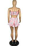 Hot Sales Sexy Women Printed Strapless Shorts Ruffle Sets LWW9334