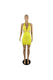 New Women Pure Color Low Cut Halter Neck Backless Bandage Sexy Hip Dress LWW9315