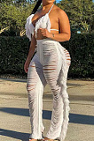 Summer New Sexy Tassel Knitting Bikini Solid Color Hollow Out Beach Sets TRS1193