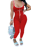 Hot Sales Women Letter Printed Low-Cut Sleeveless Casual Bodycon Jumpsuits AMM8373