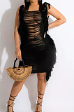 Summer Wholesale Women Sleeveless Hollow Out Knitting Tassel Beach Dress TRS1192