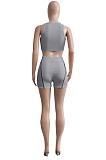 Wholesale Women Casual Ribber Sleeveless Crop Tops High Waist Shorts Yoga Sport Sets Q8035