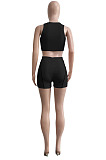 Wholesale Women Casual Ribber Sleeveless Crop Tops High Waist Shorts Yoga Sport Sets Q8035