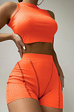 Wholesale Women Casual Ribber Sleeveless Crop Tops High Waist Shorts Yoga Sport Sets Q8035