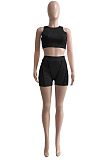 Wholesale Women Casual Ribber Sleeveless Crop Tops High Waist Shorts Yoga Sport Sets Q8035