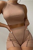 Wholesale Women Casual Ribber Sleeveless Crop Tops High Waist Shorts Yoga Sport Sets Q8035