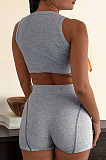 Wholesale Women Casual Ribber Sleeveless Crop Tops High Waist Shorts Yoga Sport Sets Q8035