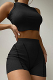 Wholesale Women Casual Ribber Sleeveless Crop Tops High Waist Shorts Yoga Sport Sets Q8035