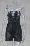 Plus Size Pu Material Criss-Corss Romper