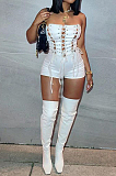 Plus Size Pu Material Criss-Corss Romper