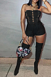 Plus Size Pu Material Criss-Corss Romper