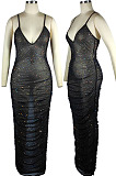 Sexy Night Clut Sequins Condole Belt Deep V Neck See-Througk Bodycon Dress QQM4404