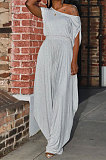 Fashion Casual Women New Cotton Solid Color Oblique Shoulder Tops Harem Pants Sets QQM4392
