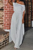 Fashion Casual Women New Cotton Solid Color Oblique Shoulder Tops Harem Pants Sets QQM4392