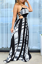 Sexy Summer Women Printed Halter Neck Backless Fashion Strapless Dress QQM4379