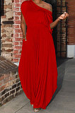 Fashion Casual Women New Cotton Solid Color Oblique Shoulder Tops Harem Pants Sets QQM4392