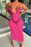 Sexy Night Clut Sequins Condole Belt Deep V Neck See-Througk Bodycon Dress QQM4404