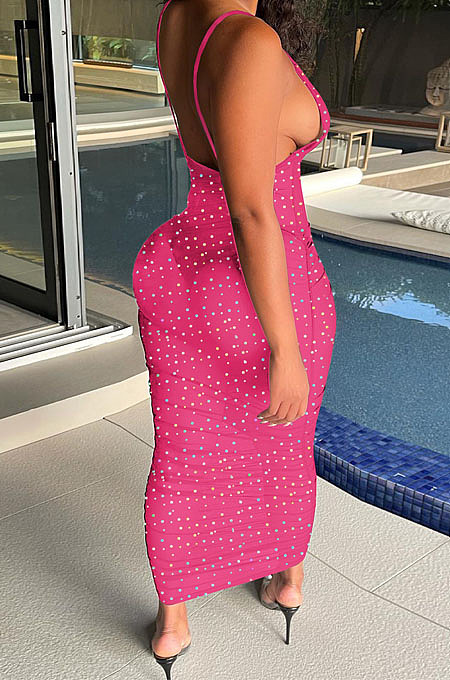 Sexy Night Clut Sequins Condole Belt Deep V Neck See-Througk Bodycon Dress QQM4404