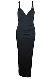 Elegant Fashion Solid Color Condole Belt V Neck Bodycon High Slit Dress Party QQM4378