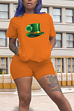 Copy Casual Polyester Cartoon Graphic Short Sleeve Round Neck Tee Top Shorts Sets HY006