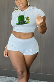 Copy Copy Sexy Polyester Cartoon Graphic Short Sleeve Round Neck Hoodie Shorts Sets HY-A007