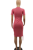 Casual Polyester Pop Art Print Short Sleeve Round Neck Knot Side Mini Dress H1869
