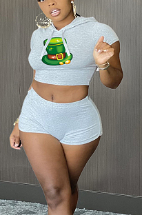 Copy Copy Sexy Polyester Cartoon Graphic Short Sleeve Round Neck Hoodie Shorts Sets HY-A007