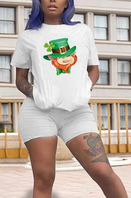 Casual Polyester Cartoon Graphic Short Sleeve Round Neck Tee Top Shorts Sets HY006
