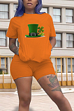Copy Casual Polyester Cartoon Graphic Short Sleeve Round Neck Tee Top Shorts Sets HY006
