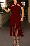 Open Back Rib-Knit Long Dress