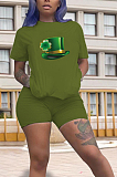 Casual Polyester Cartoon Graphic Short Sleeve Round Neck Tee Top Shorts Sets HY006