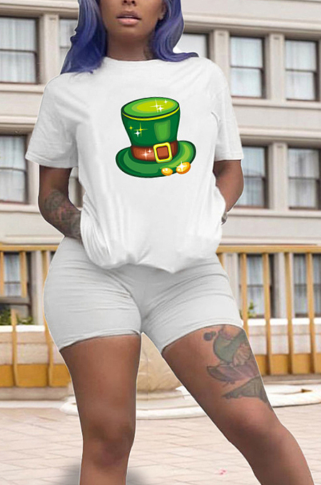 Casual Polyester Cartoon Graphic Short Sleeve Round Neck Tee Top Shorts Sets HY006