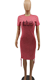 Casual Polyester Pop Art Print Short Sleeve Round Neck Knot Side Mini Dress H1869